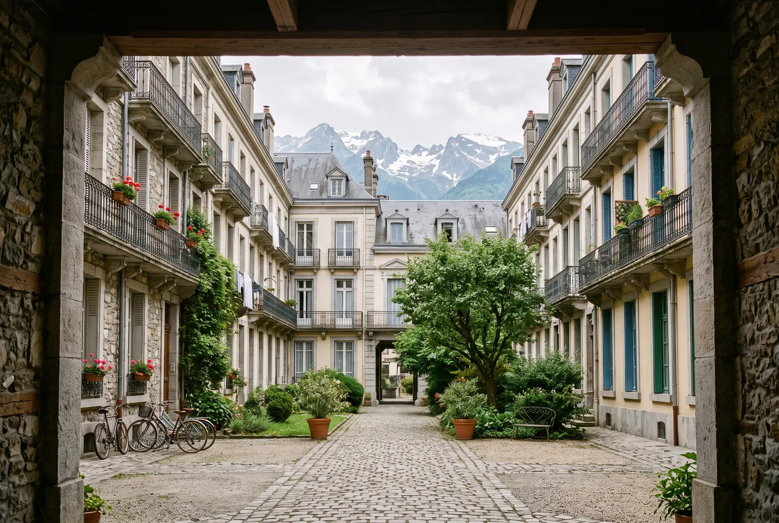 Cour intérieure d'un immeuble à Tarbes